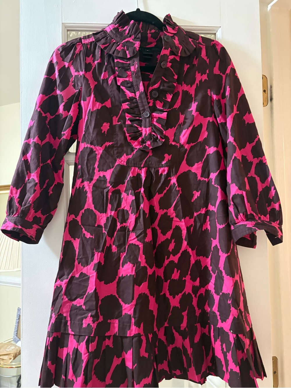 Marc By Marc Jacobs Pink and Black Ruffle Animal Print Dress